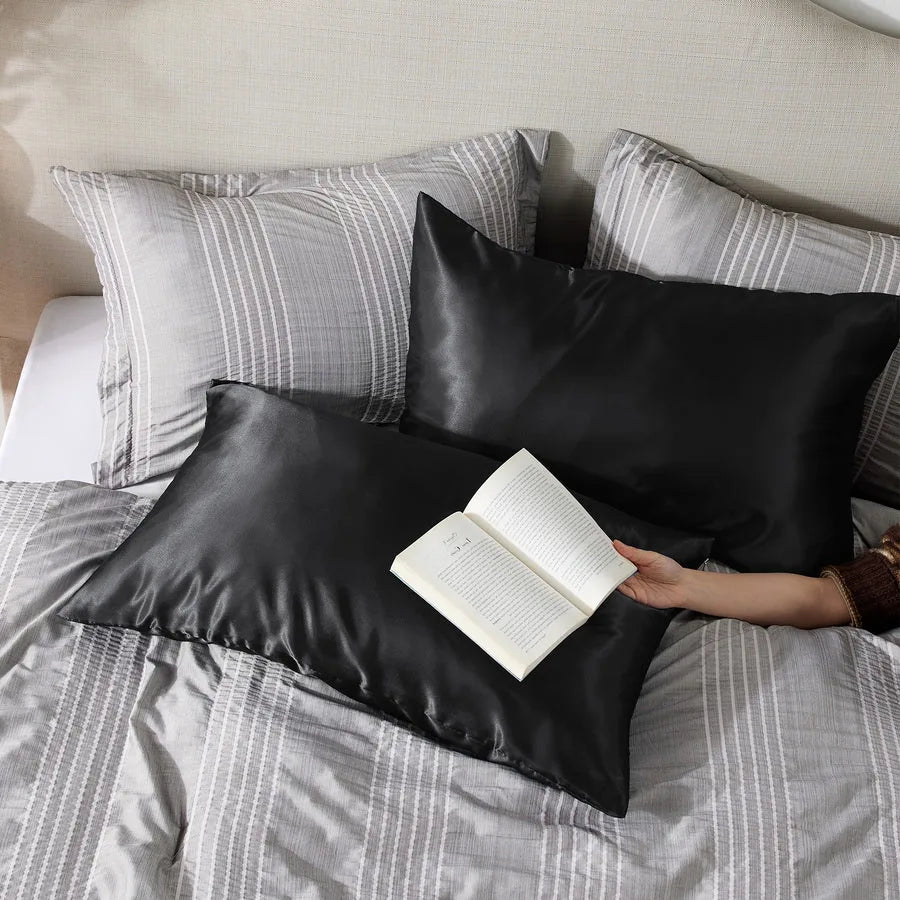 Solid Satin Silk Pillowcase 2 Pack - Black