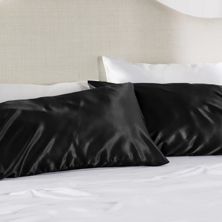 Solid Satin Silk Pillowcase 2 Pack - Black