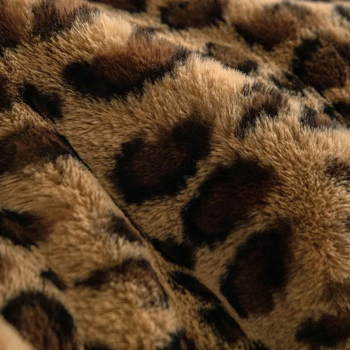 G 903 Leopard Print Plush Fleece Sofa Cover | Luxury Warm Custom Cover