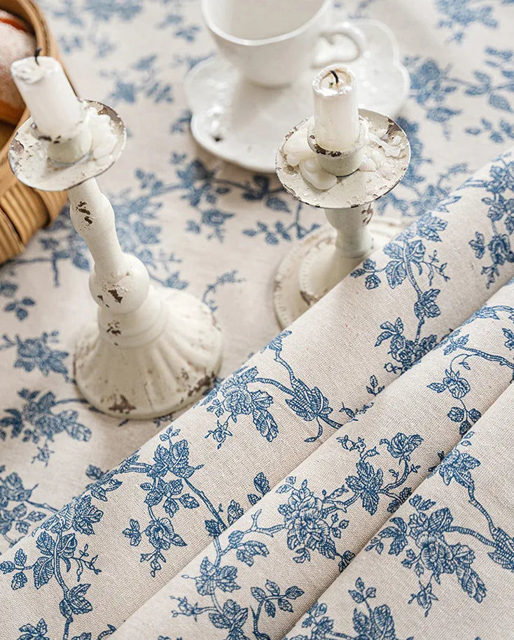 Embroidered Table Cloth for Dining Table | YM · Blue Rose · Navy French Lace
