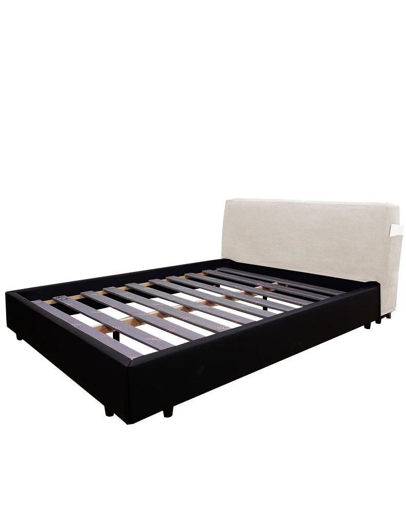 Upholstered Platform Bed + Headboard Cover | Elara Flax