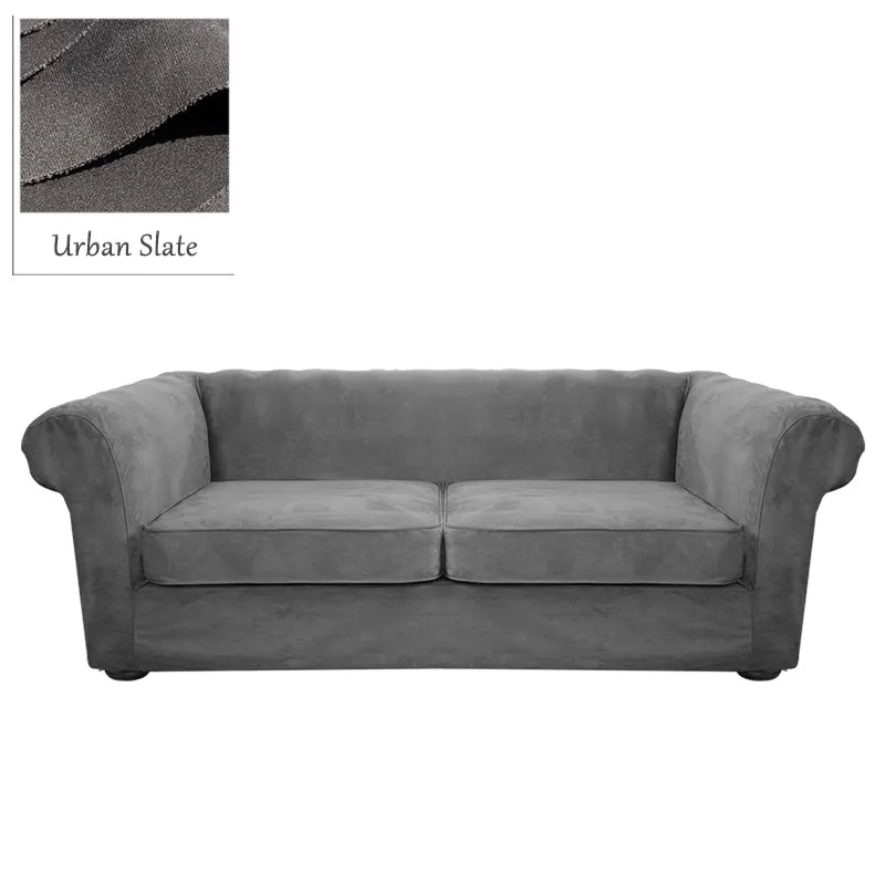 Custom Round Arm Sofa Slipcover | Sienna Velour - Urban Slate