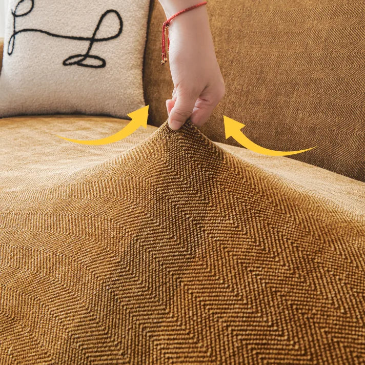 Chenille Solid Woven Stretch Sofa Cover - Caramel