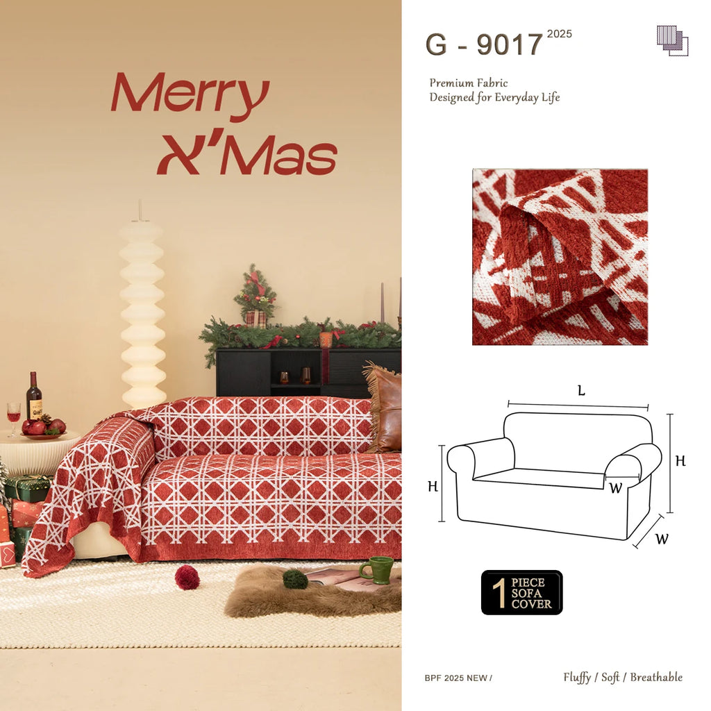 G 9017 Red Checkered Velvet Sofa Cover | Luxury Plaid Couch Cover