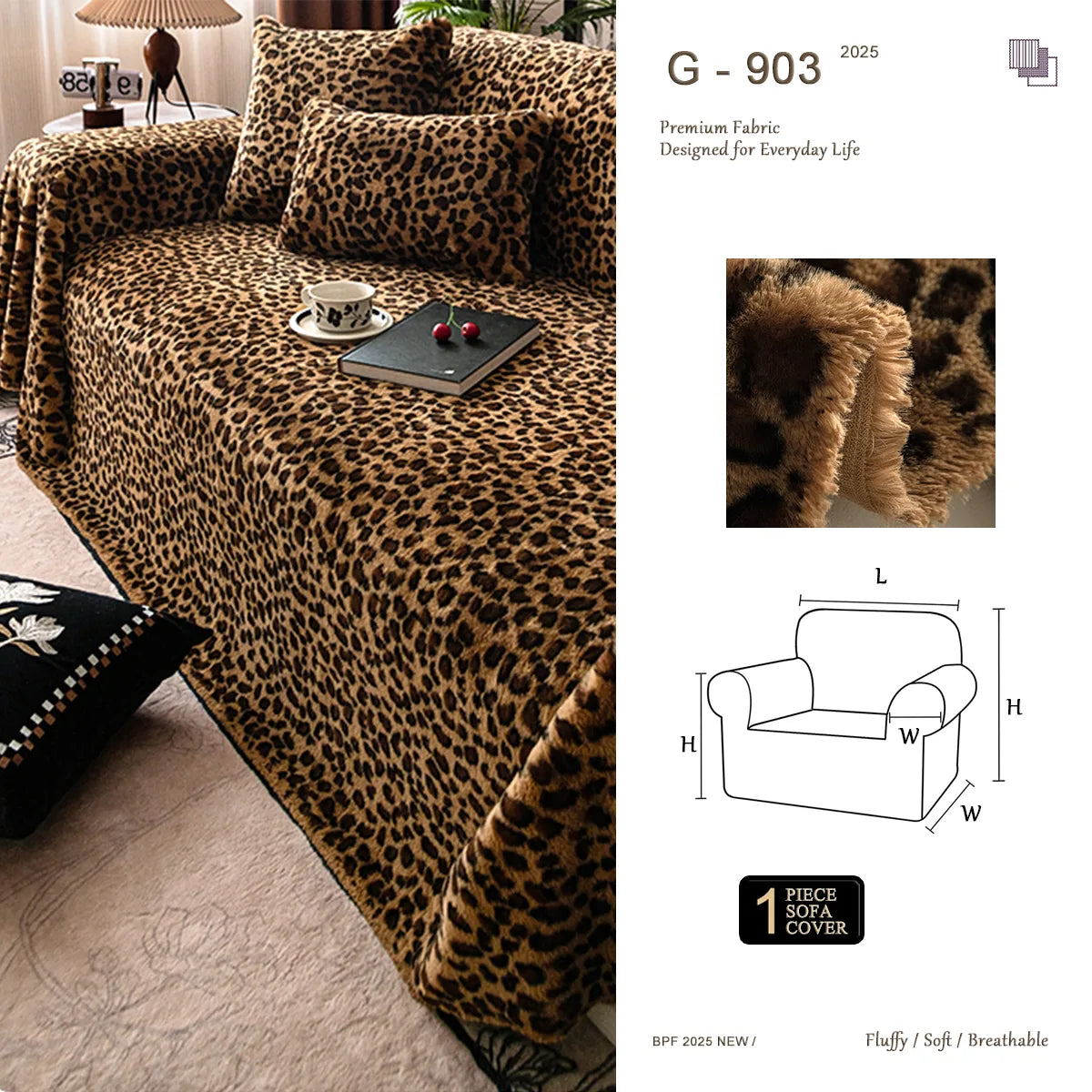 G 903 Leopard Print Plush Fleece Sofa Cover | Luxury Warm Custom Cover