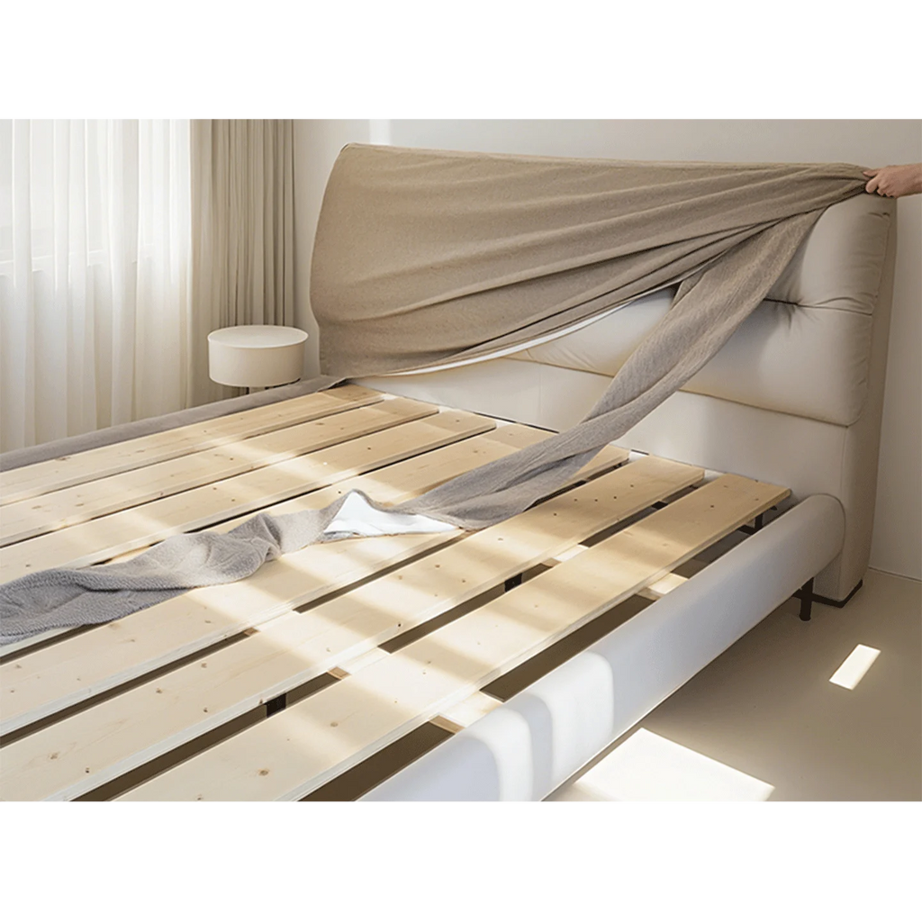 Cama de plataforma tapizada + funda para cabecero | Elara Flax 