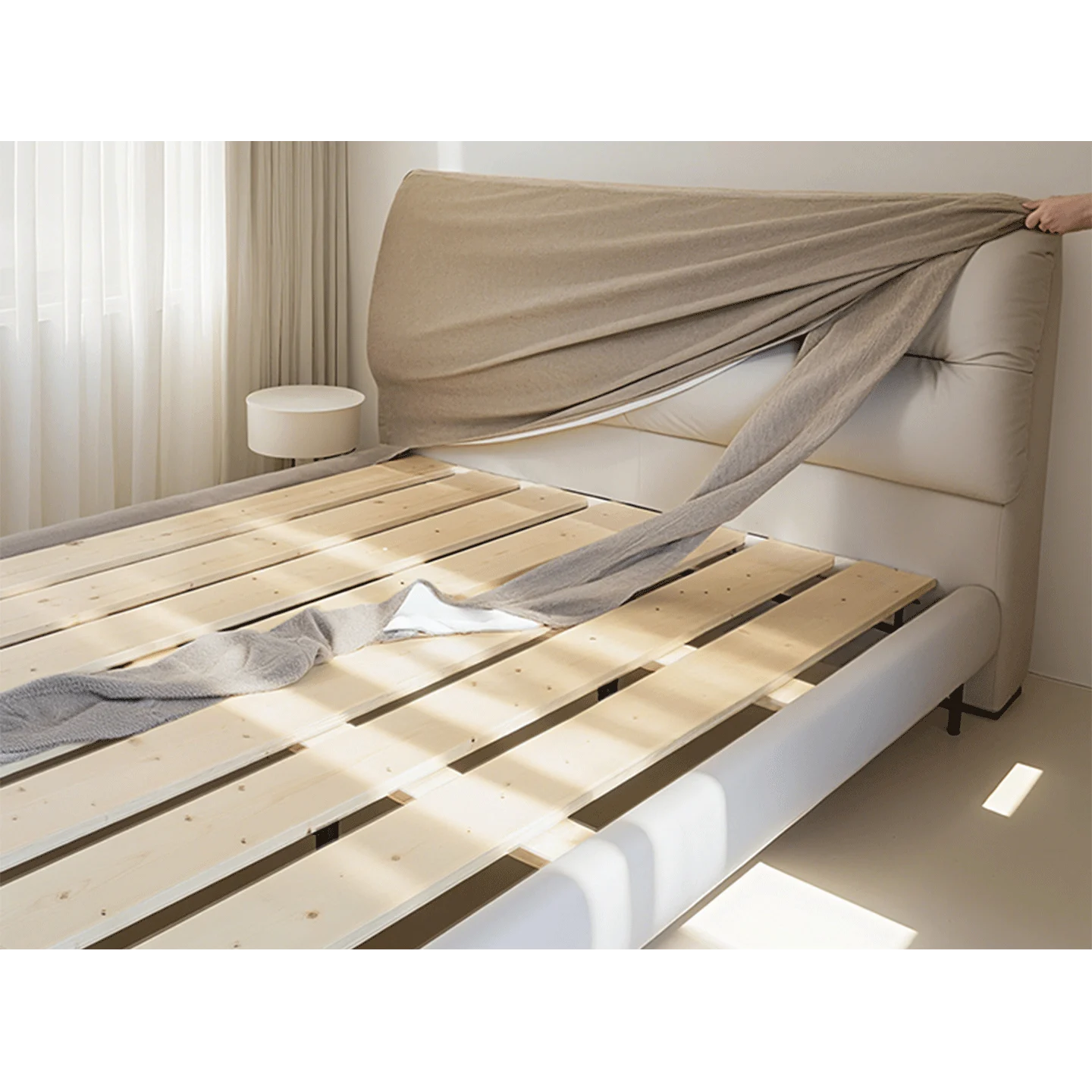 Cama de plataforma tapizada + funda para cabecero | Elara Flax 