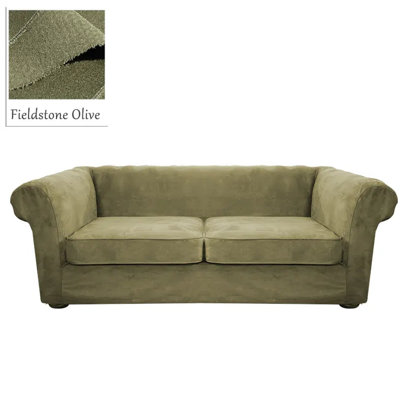 Custom Round Arm Sofa Slipcover | Sienna Velour - Fieldstone Olive