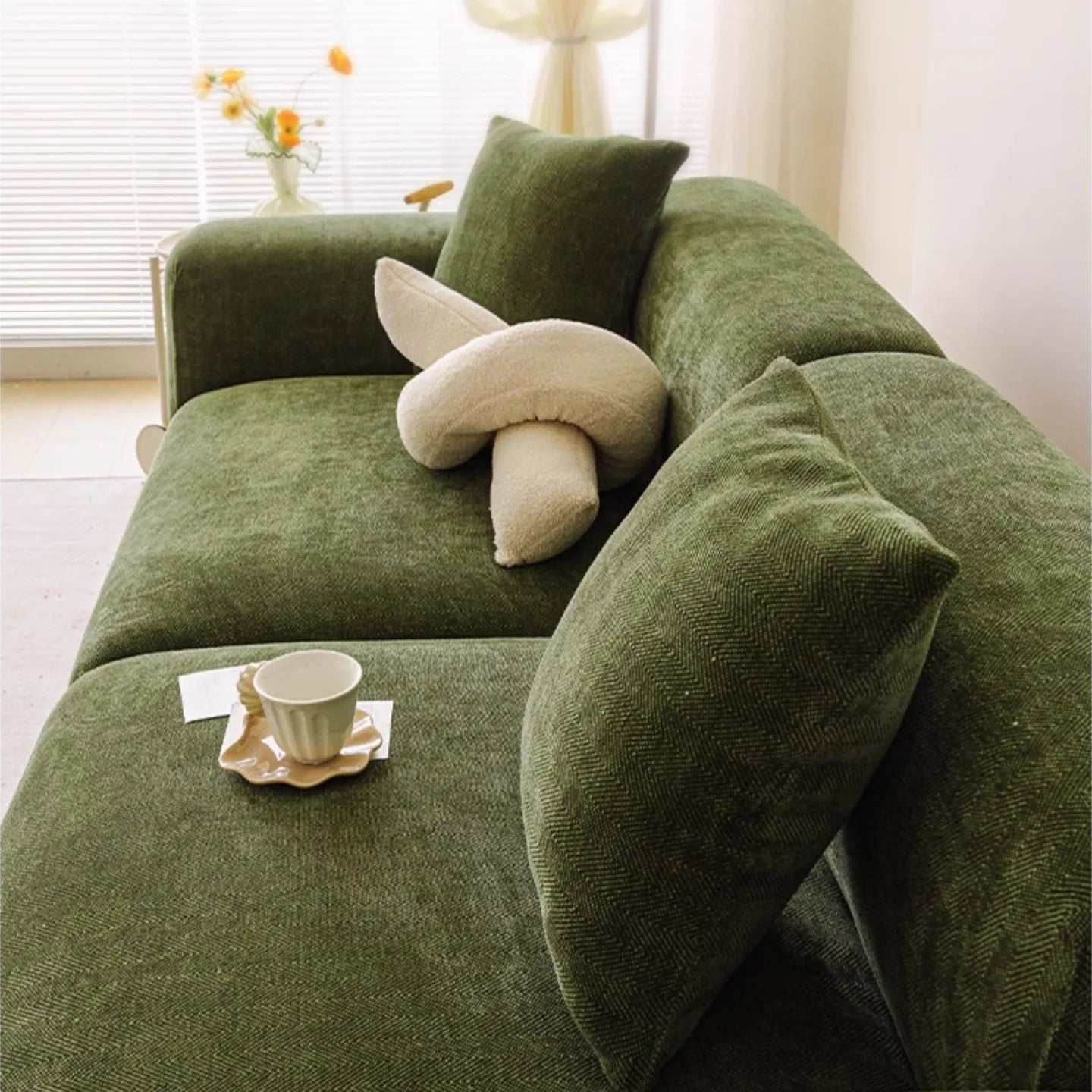 Chenille Solid Woven Stretch Sofa Cover - Green