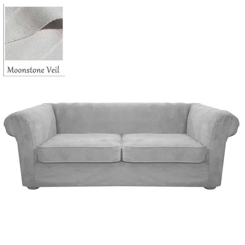 Custom Round Arm Sofa Slipcover | Sienna Velour - Moonstone Veil