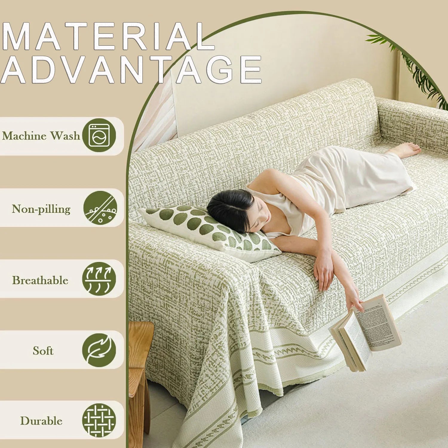 Geometric Couch Cover In Céleste Green