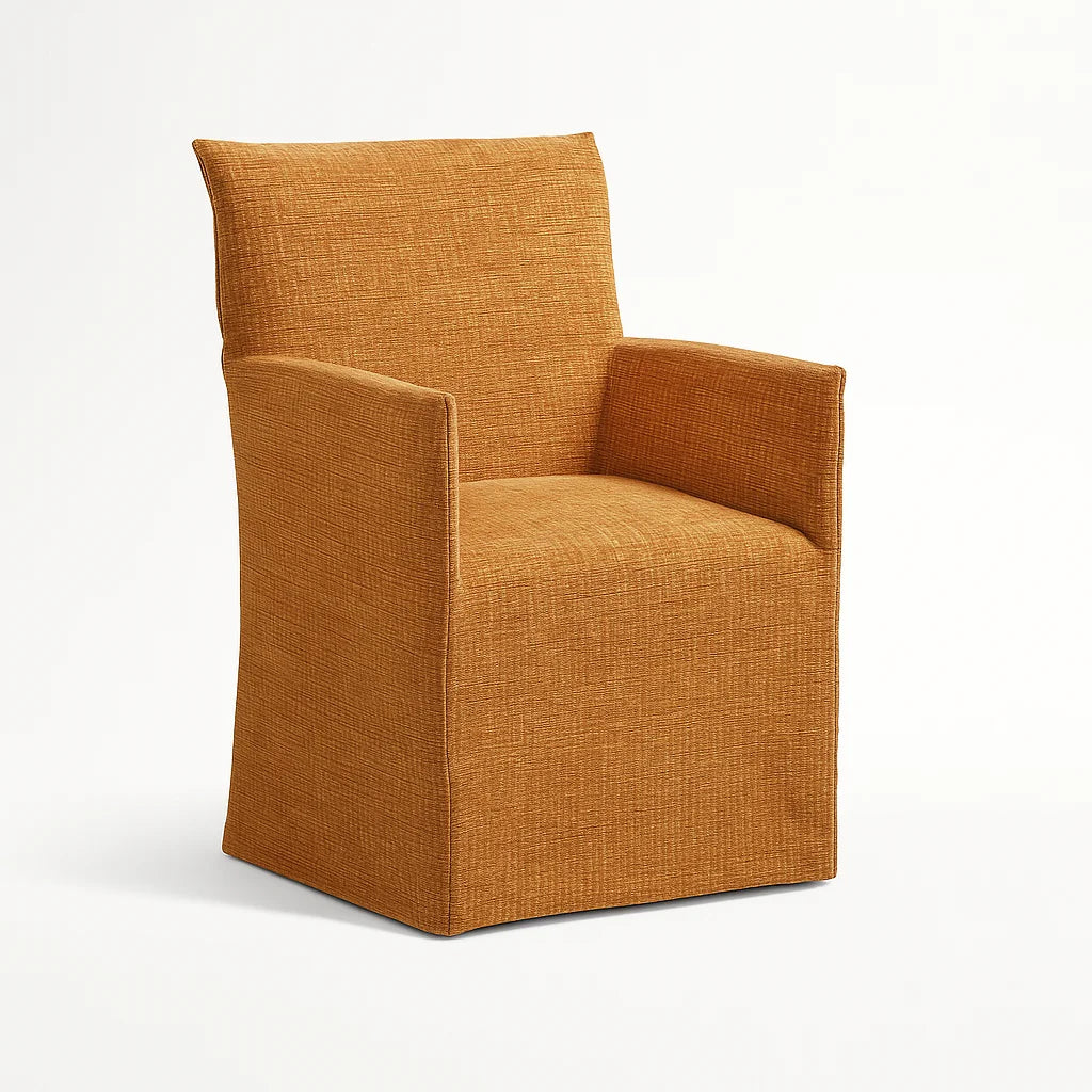 WX23006 Chenille Blossom Series | Long-Skirt Dining Chair with armrest Slipcover