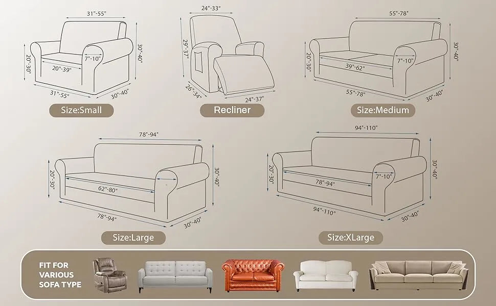 Chenille Solid Woven Stretch Sofa Cover - Khaki