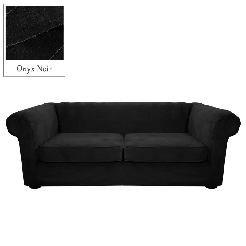 Custom Round Arm Sofa Slipcover | Sienna Velour - Onyx Noir
