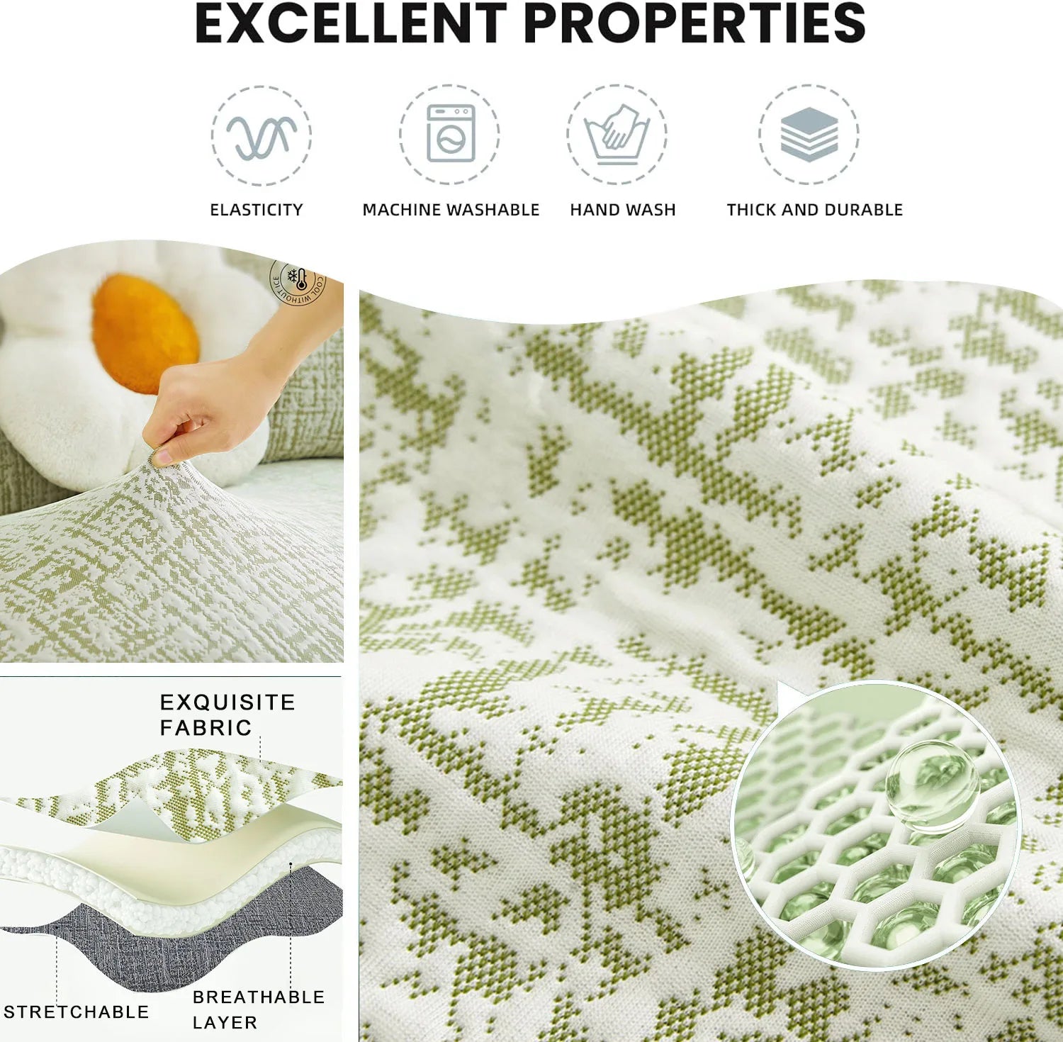 Geometric 1 Piece Couch Slipcover In Céleste Green
