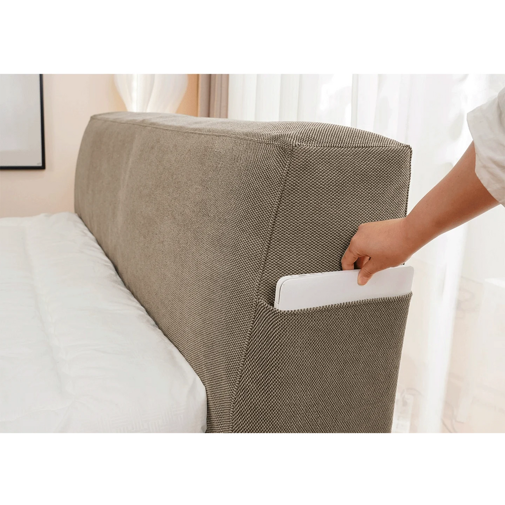 Cama de plataforma tapizada + funda para cabecero | Elara Flax 