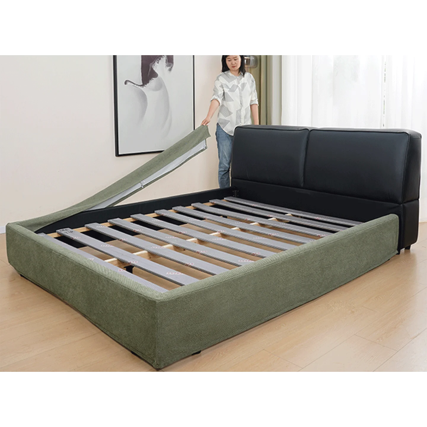 Customized Bed + Headboard Cover | Marlowe Spotted | Moss Green #1925-12