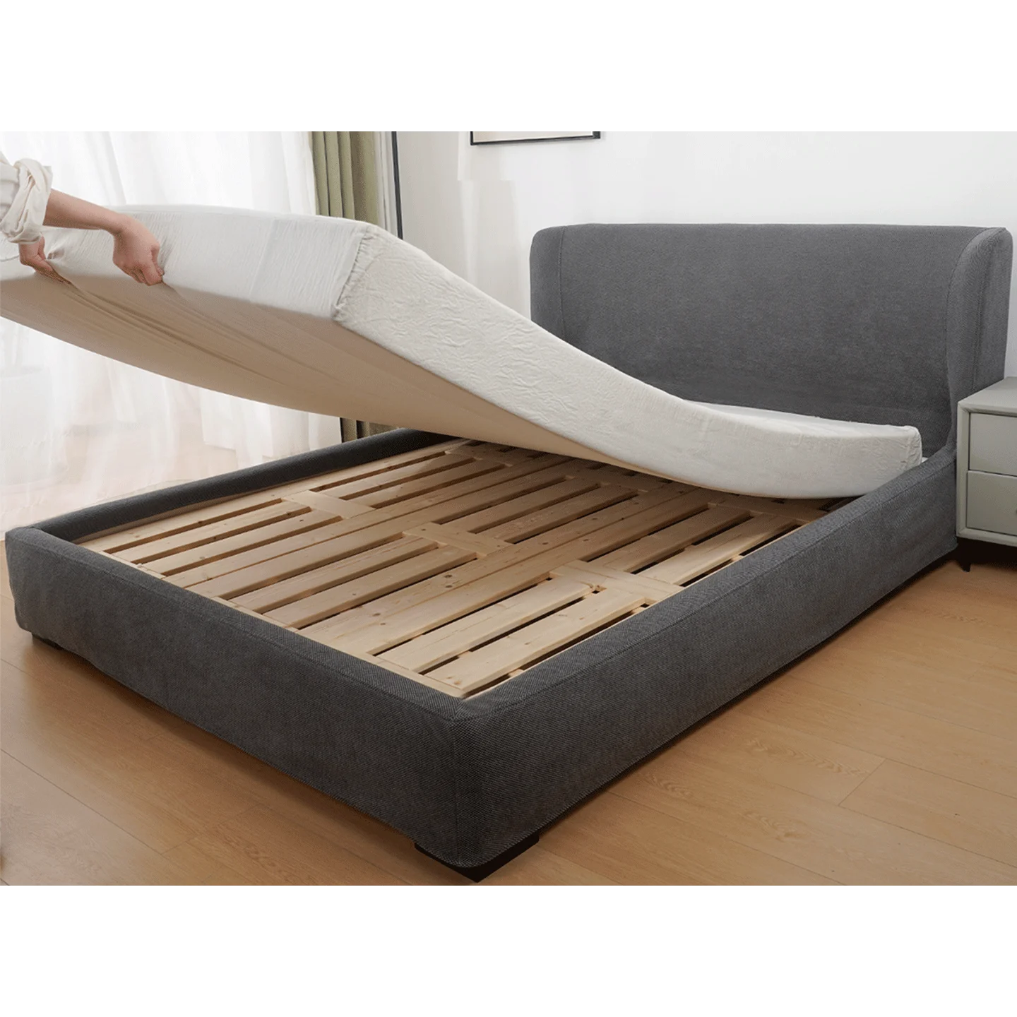 Customized Bed + Headboard Cover | Marlowe Spotted | Black and Gray #1925-01