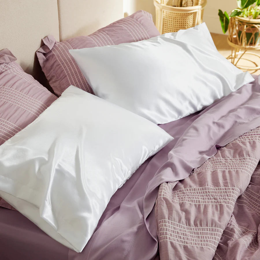 Solid Satin Silk Pillowcase 2 Pack - Pure White