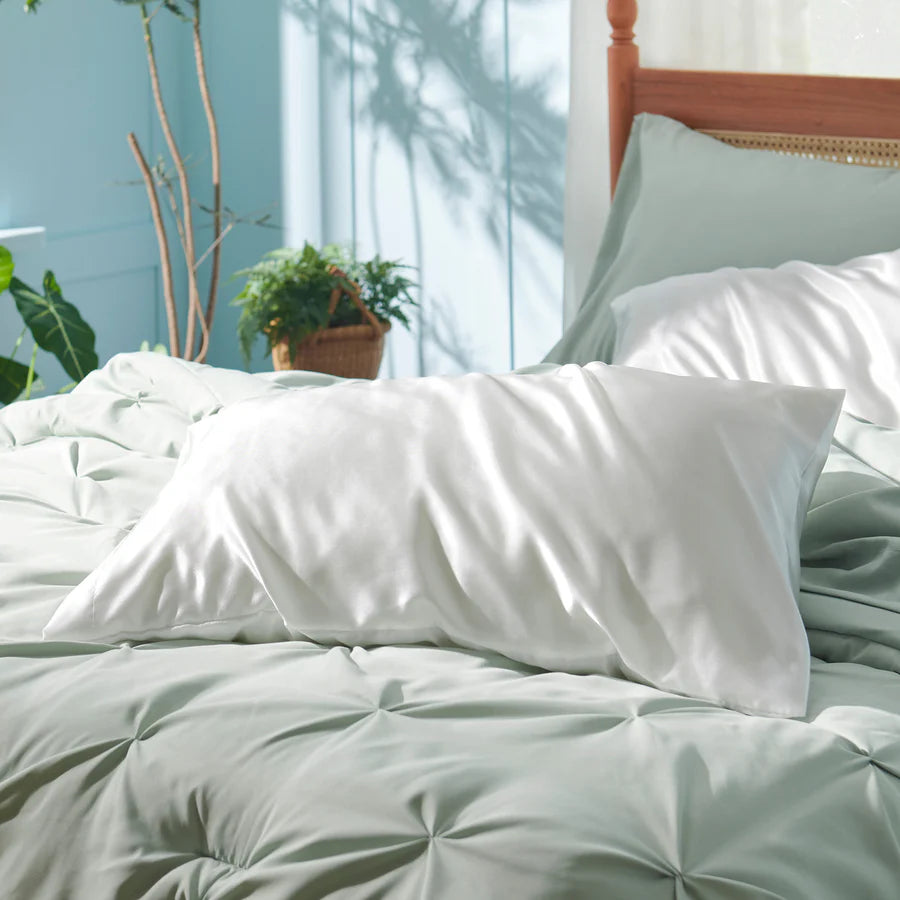 Solid Satin Silk Pillowcase 2 Pack - Pure White