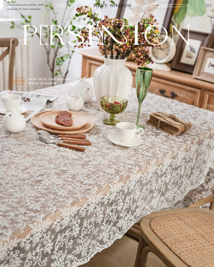 Embroidered Table Cloth for Dining Table | YM·Celebrity Lace·French Retro