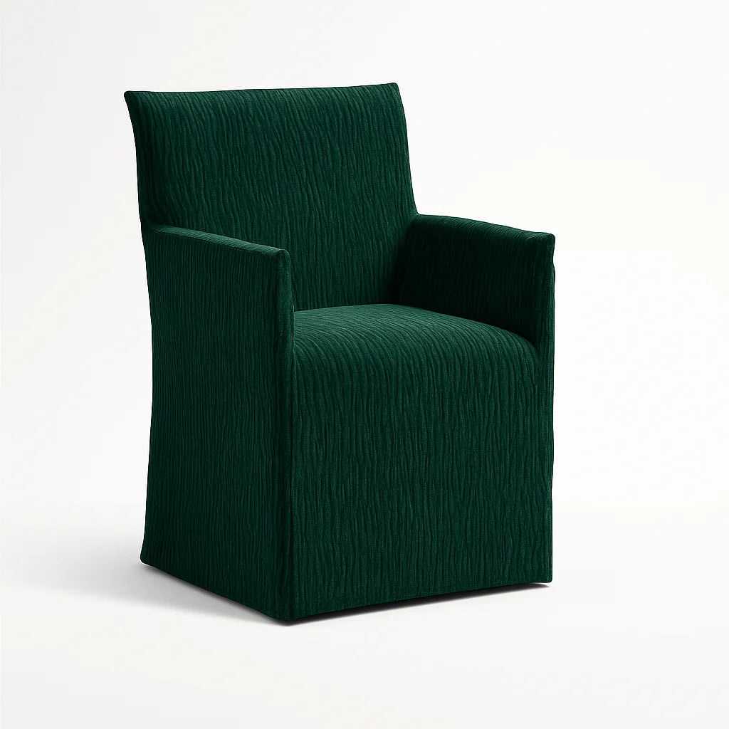 WX23006 Chenille Blossom Series | Long-Skirt Dining Chair with armrest Slipcover