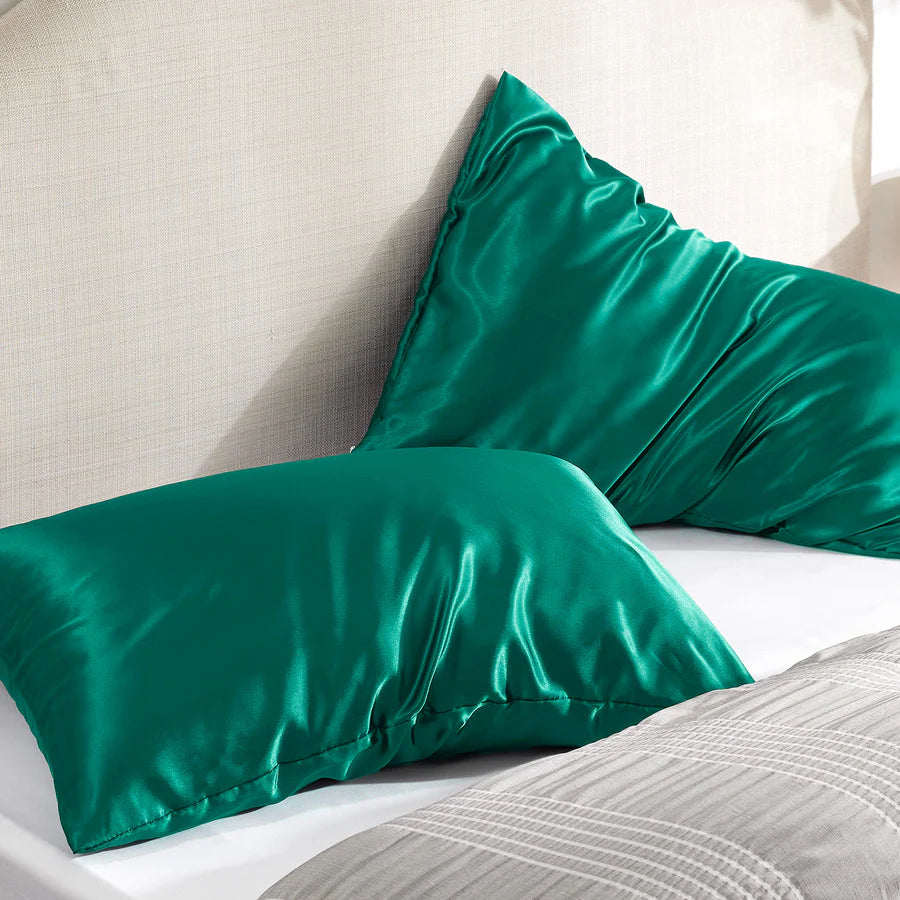 Solid Satin Silk Pillowcase 2 Pack - Dark Green