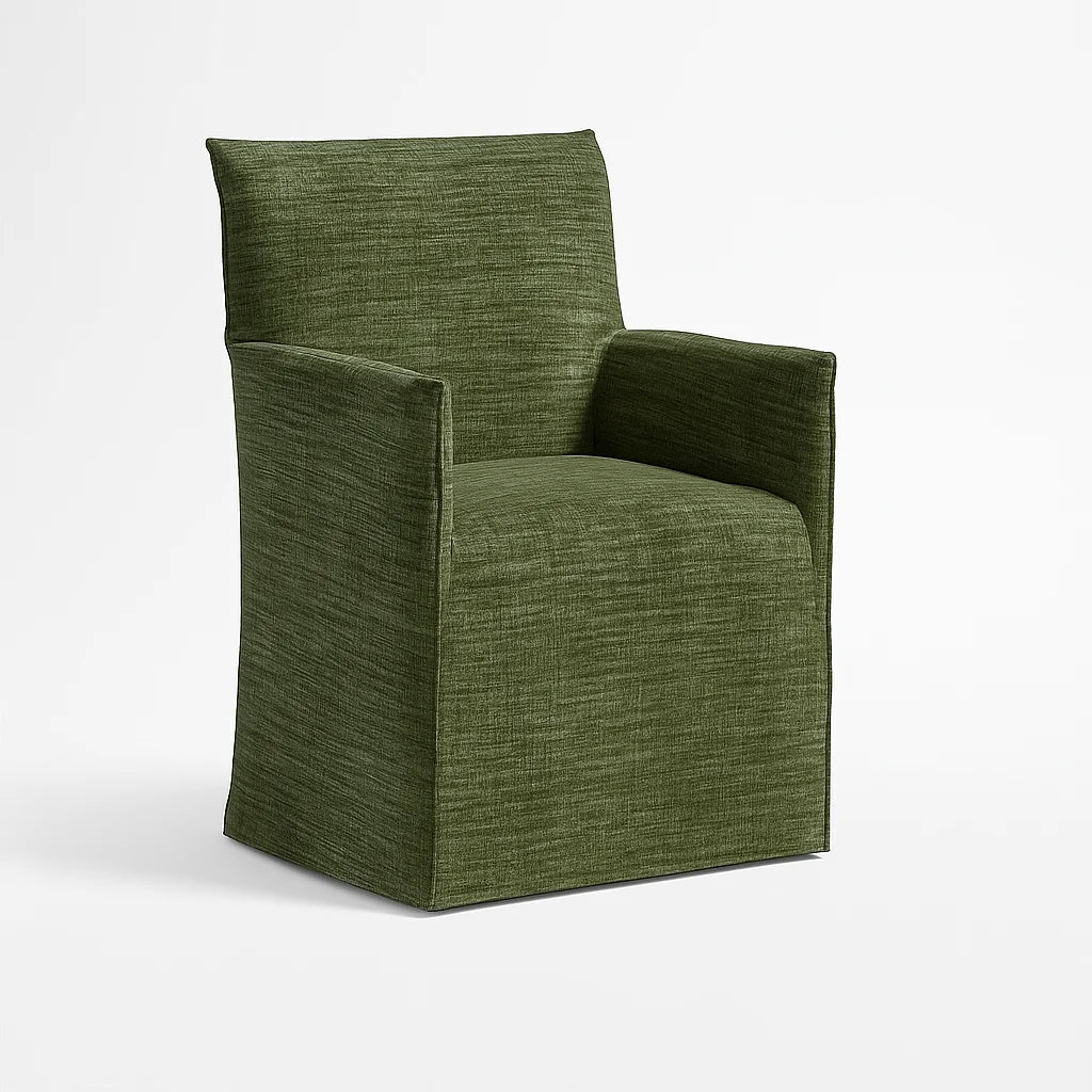 WX23006 Chenille Blossom Series | Long-Skirt Dining Chair with armrest Slipcover