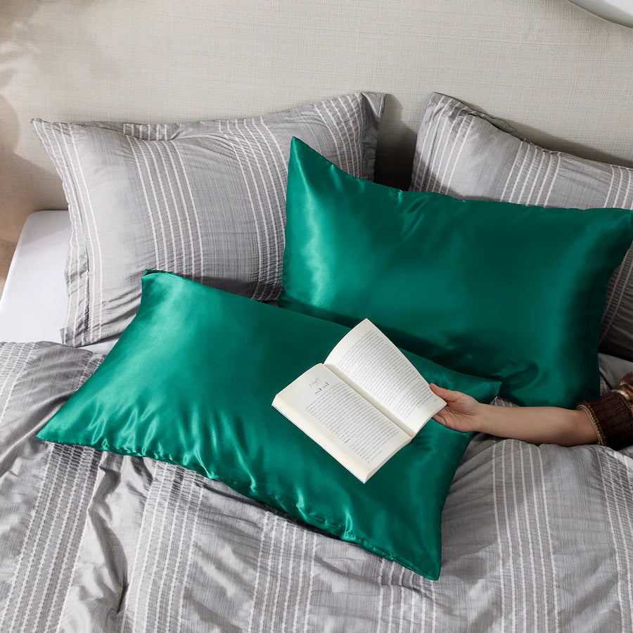 Solid Satin Silk Pillowcase 2 Pack - Dark Green