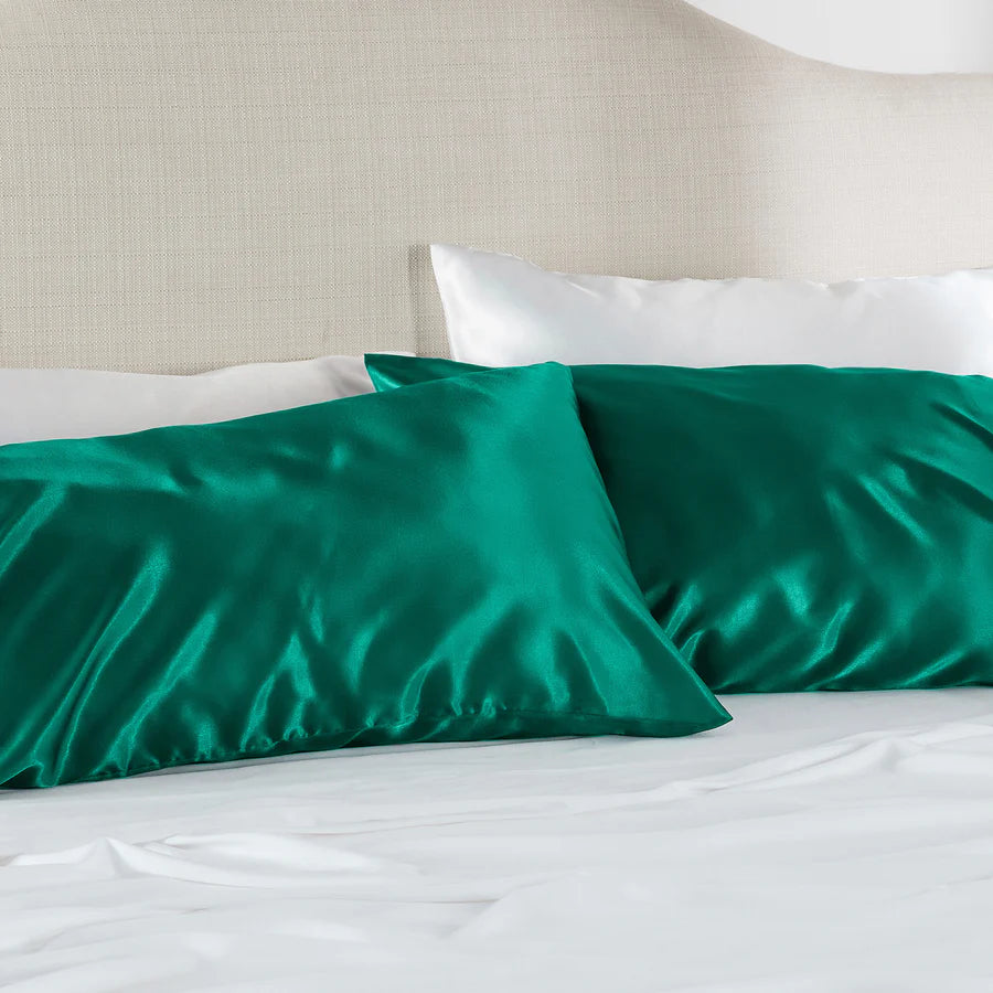 Solid Satin Silk Pillowcase 2 Pack - Dark Green