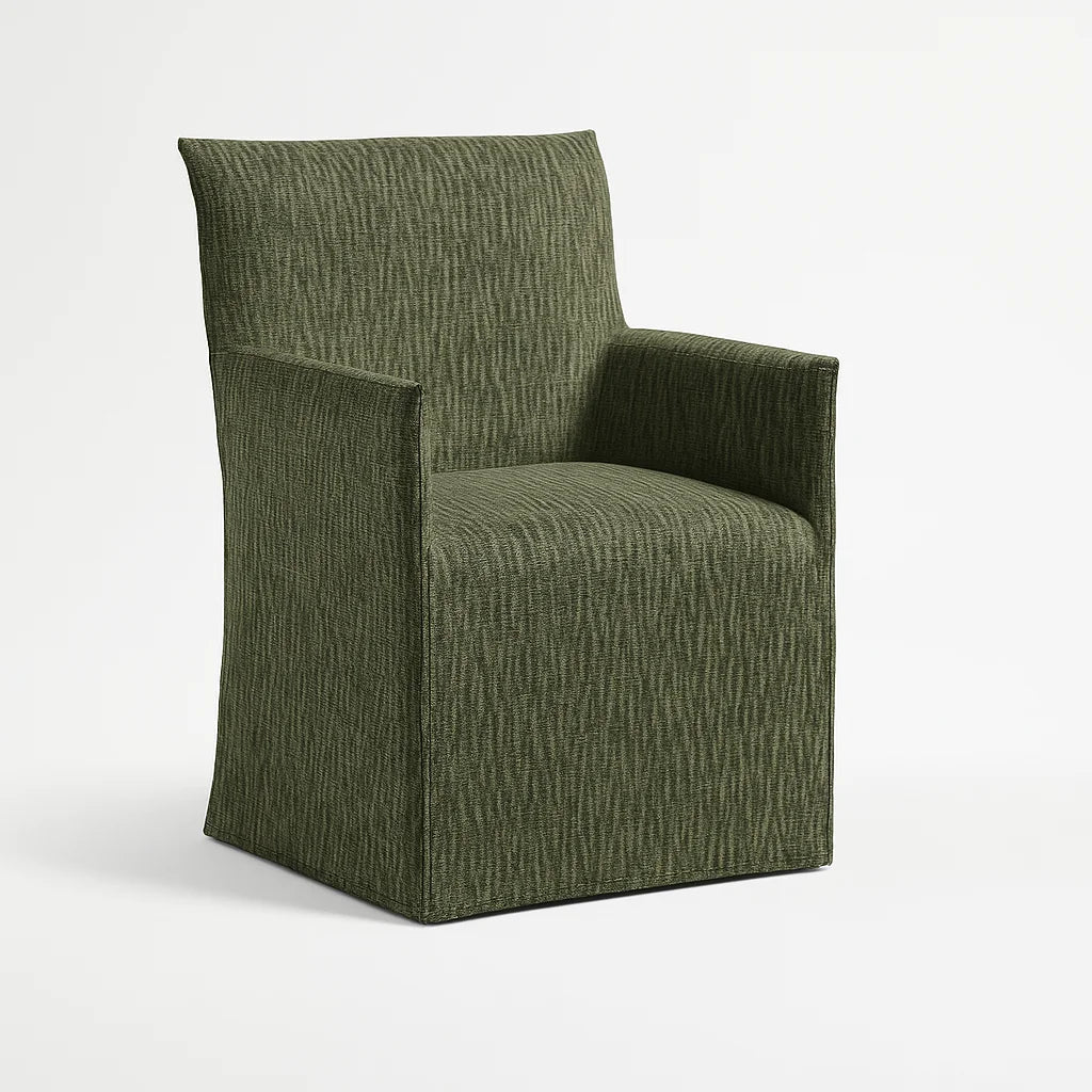 WX23006 Chenille Blossom Series | Long-Skirt Dining Chair with armrest Slipcover