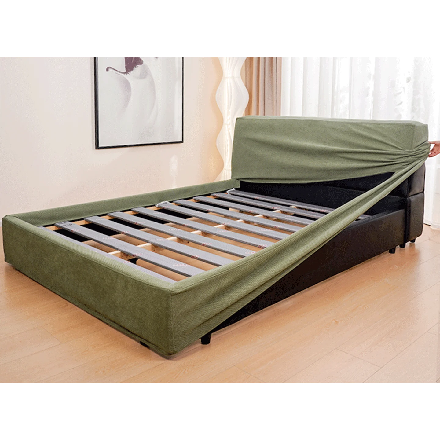 Customized Bed + Headboard Cover | Marlowe Spotted | Moss Green #1925-12