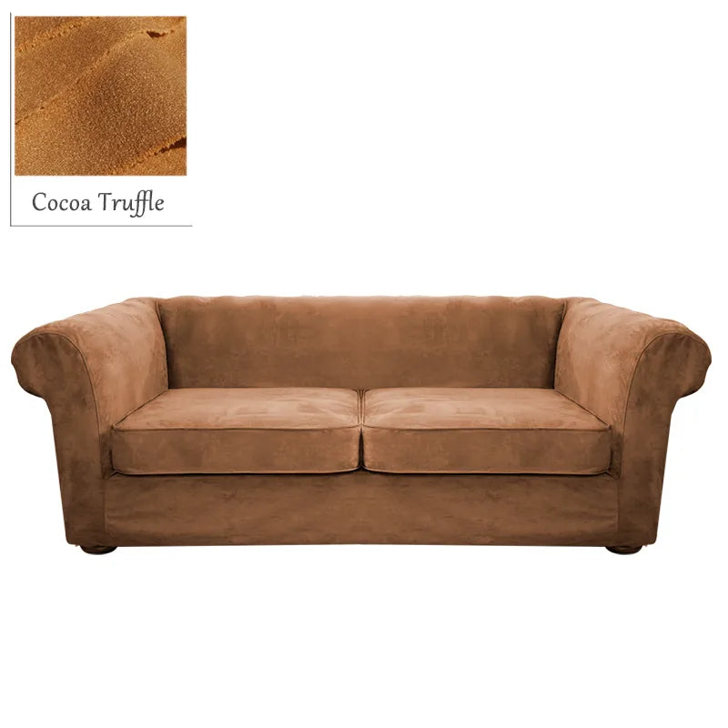 Custom Round Arm Sofa Slipcover | Sienna Velour - Cocoa Truffle