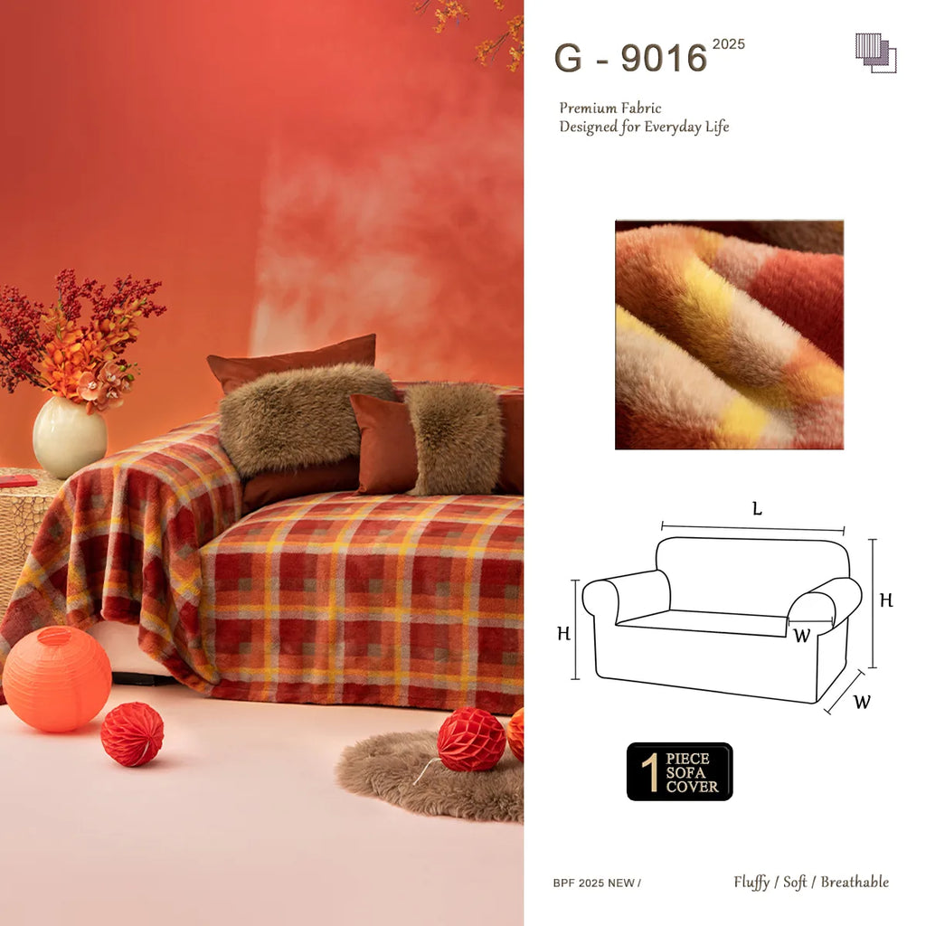 G 9016 Red Luck Grid Fur-Free Sofa Cover | Retro Plaid Custom Cover