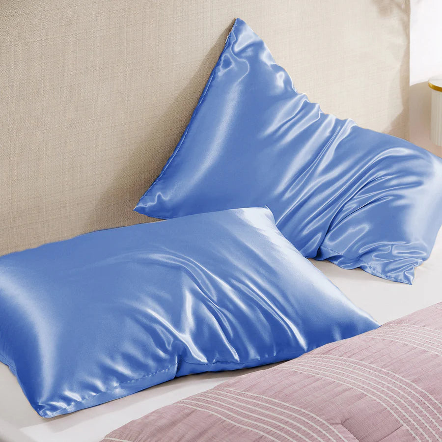 Solid Satin Silk Pillowcase 2 Pack - Sky Blue