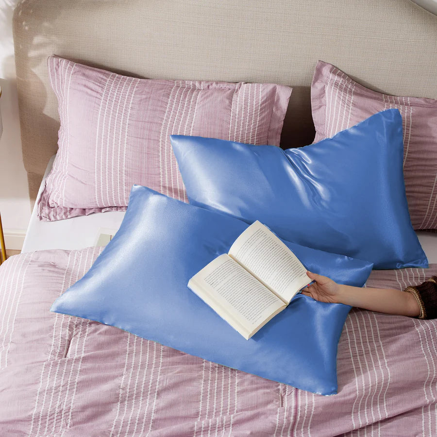Solid Satin Silk Pillowcase 2 Pack - Sky Blue