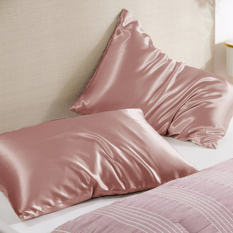 Solid Satin Silk Pillowcase 2 Pack - Rose Cloud