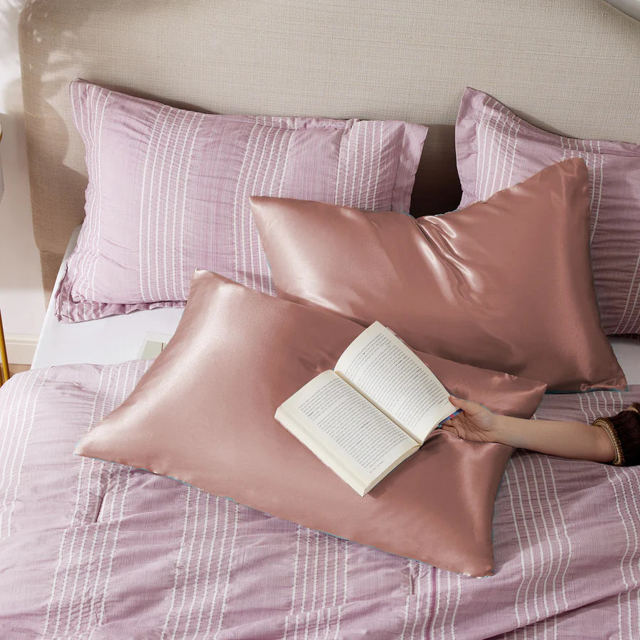 Solid Satin Silk Pillowcase 2 Pack - Rose Cloud