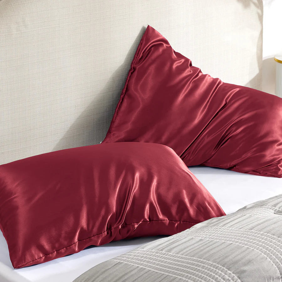 Solid Satin Silk Pillowcase 2 Pack - Burgundy