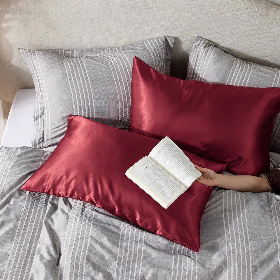 Solid Satin Silk Pillowcase 2 Pack - Burgundy