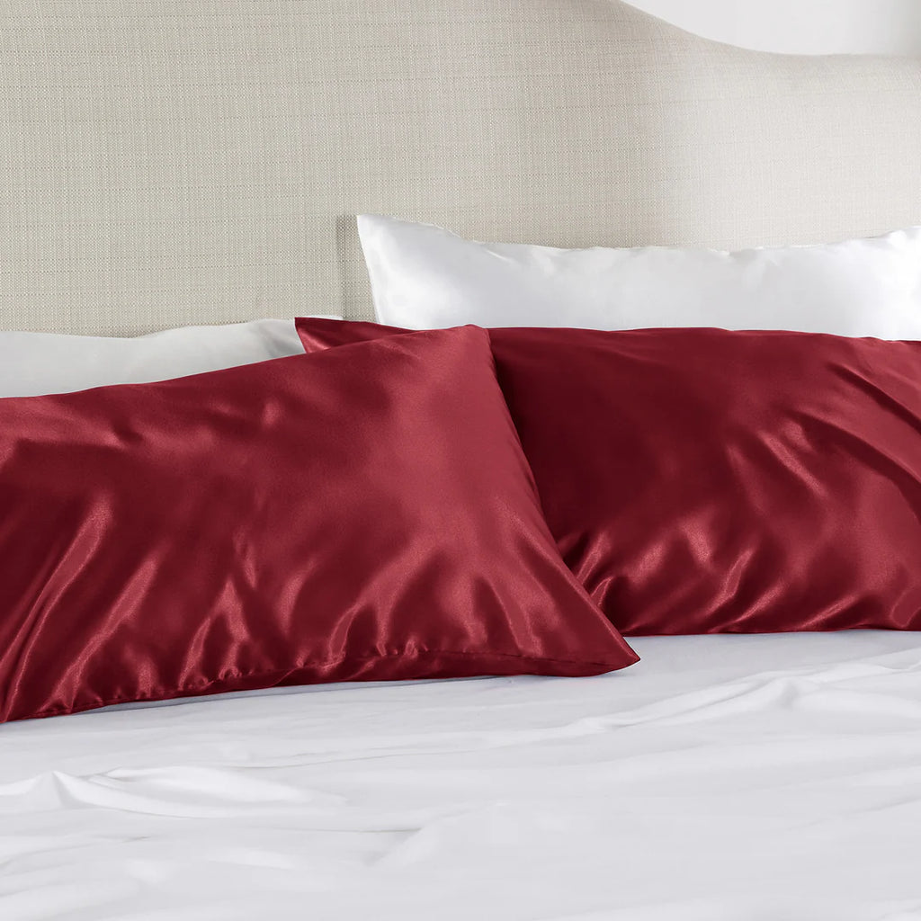 Solid Satin Silk Pillowcase 2 Pack - Burgundy