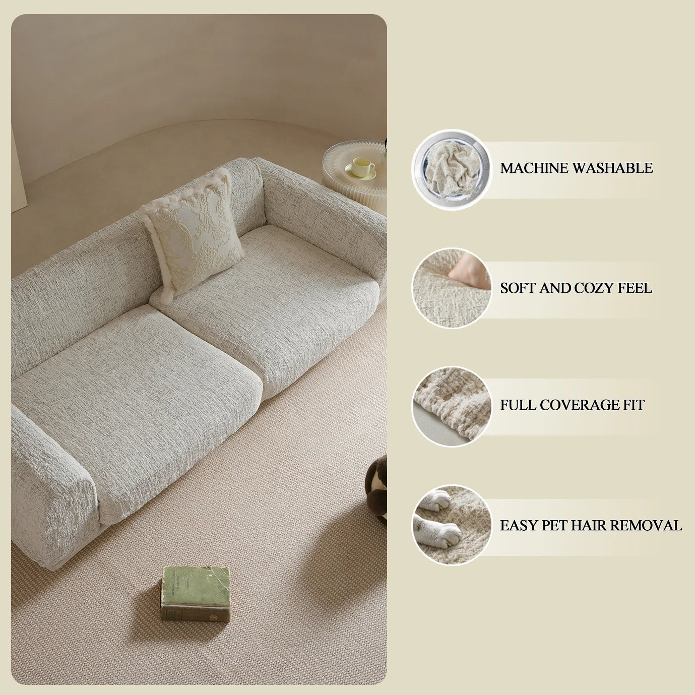 ST 049 Chenille Jacquard Stretch Sofa Cover | Handmade Non-Slip Couch Slipcover