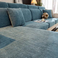 Chenille Solid Woven Stretch Sofa Cushion Cover - Greyish Blue