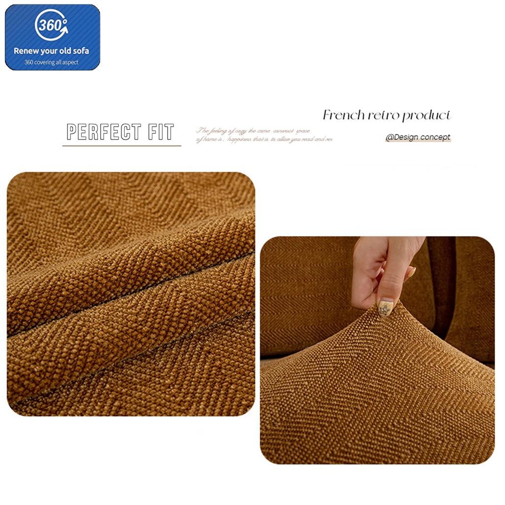 Chenille Solid Woven Stretch Sofa Cover - Caramel