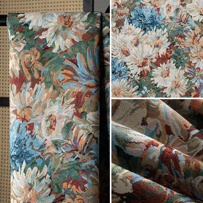 Floral Oil Painting Chenille Jacquard Upholstery Fabric | Custom Sofa