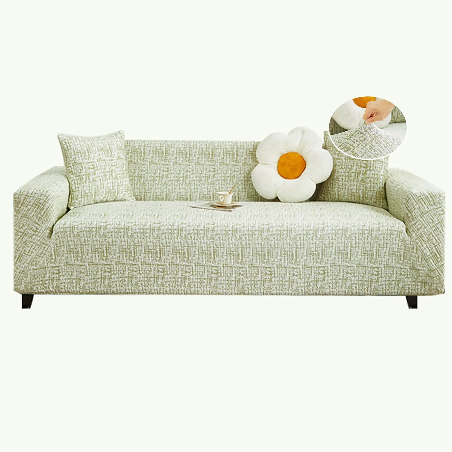 Geometric 1 Piece Couch Slipcover In Céleste Green
