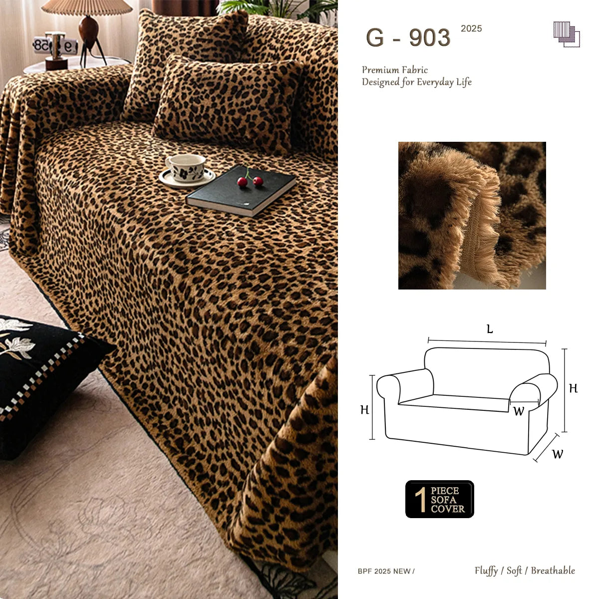 G 903 Leopard Print Plush Fleece Sofa Cover | Luxury Warm Custom Cover