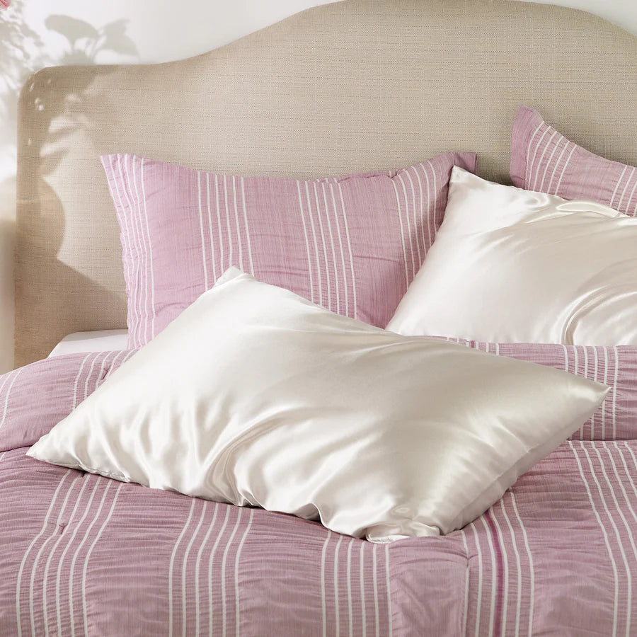 Solid Satin Silk Pillowcase 2 Pack - Beige