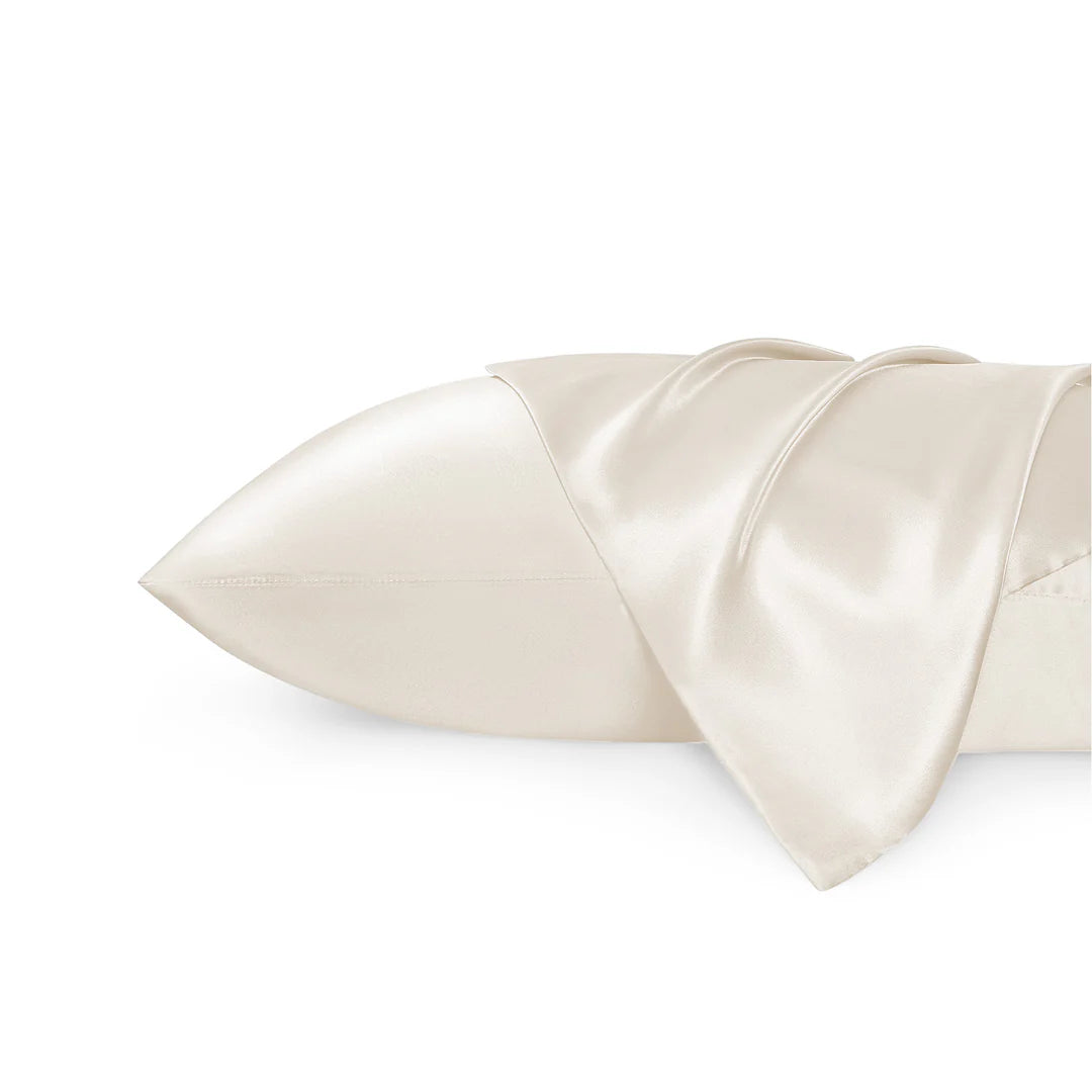 Solid Satin Silk Pillowcase 2 Pack - Beige
