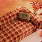 G 9016 Red Luck Grid Fur-Free Sofa Cover | Retro Plaid Custom Cover